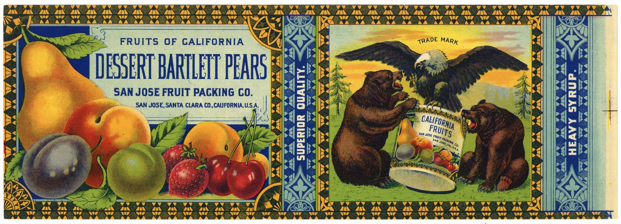 Fruits Of California Brand Vintage San Jose Bartlett Pear Can Label