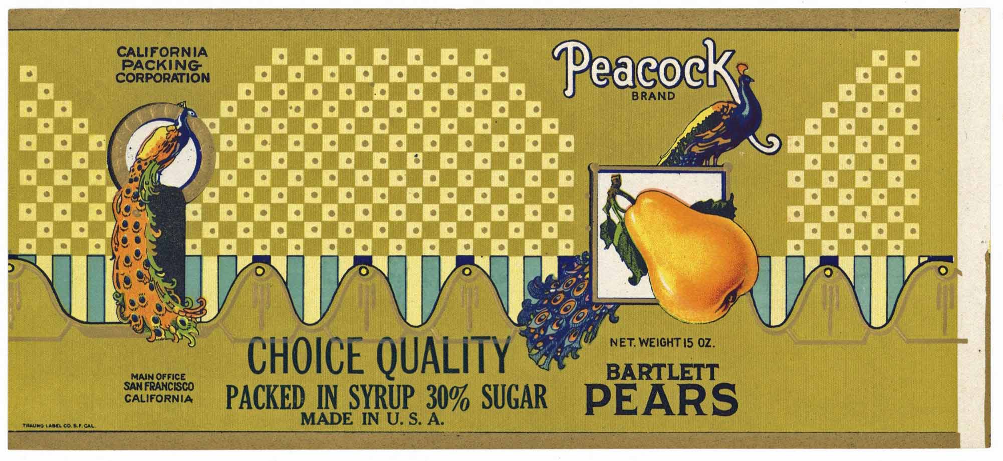 Peacock Brand Vintage Pear Can Label