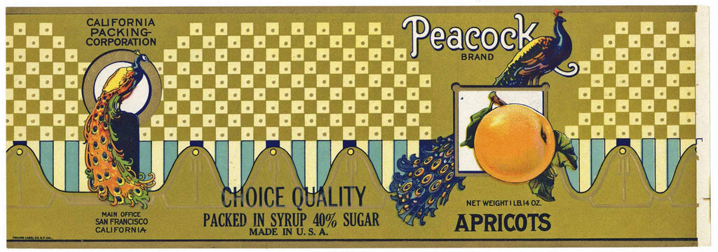 Peacock Brand Vintage Apricots Can Label