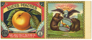 Sliced Peaches Brand San Jose Fruit Packing Co. Vintage Peach Can Label