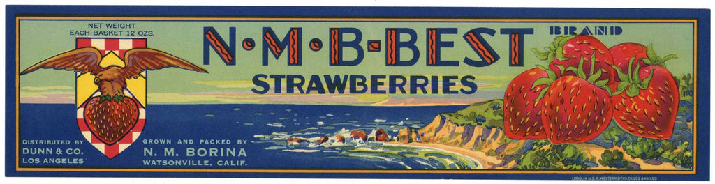 N M B Best Brand Vintage Watsonville California Strawberry Crate Label