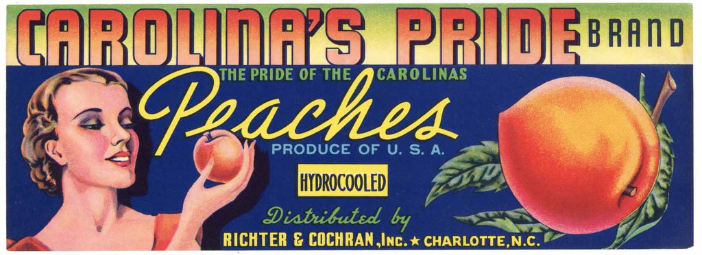 Carolina's Pride Brand Vintage Charlotte North Carolina Peach Crate Label