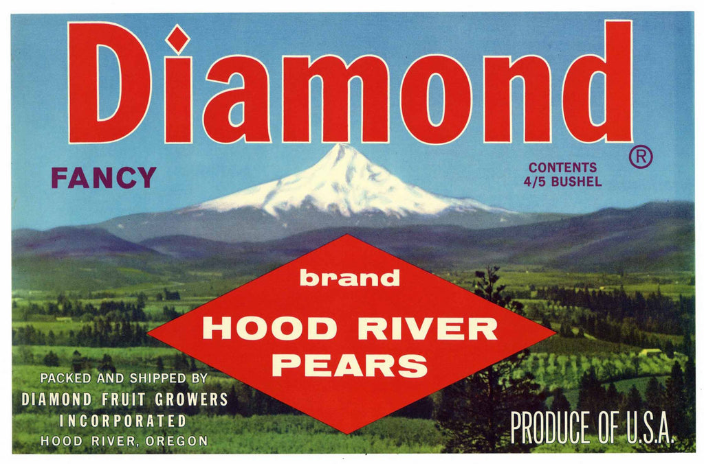 Diamond Brand Vintage Hood River Oregon Pear Crate Label