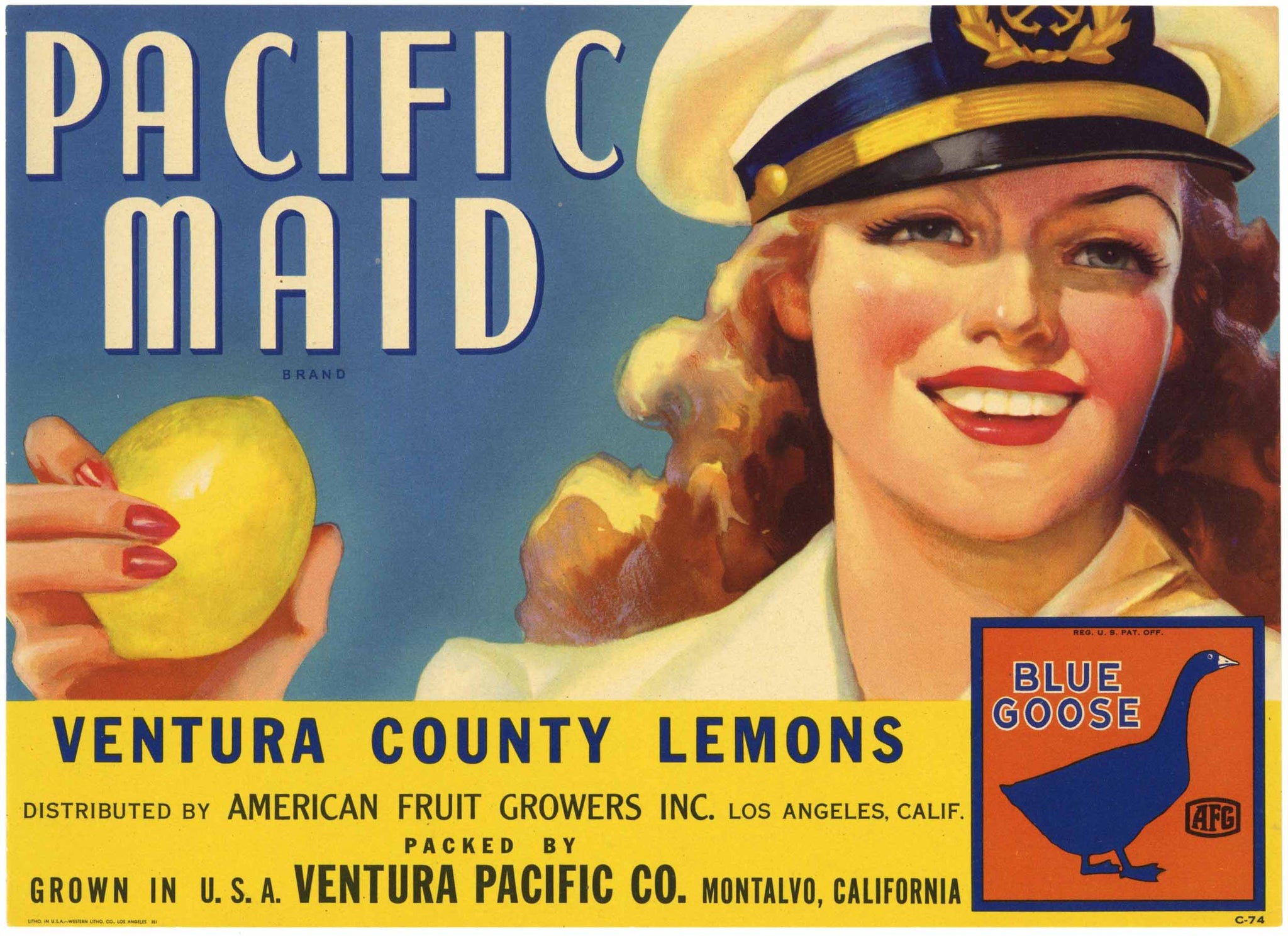 Pacific Maid Brand Vintage Lemon Crate Label