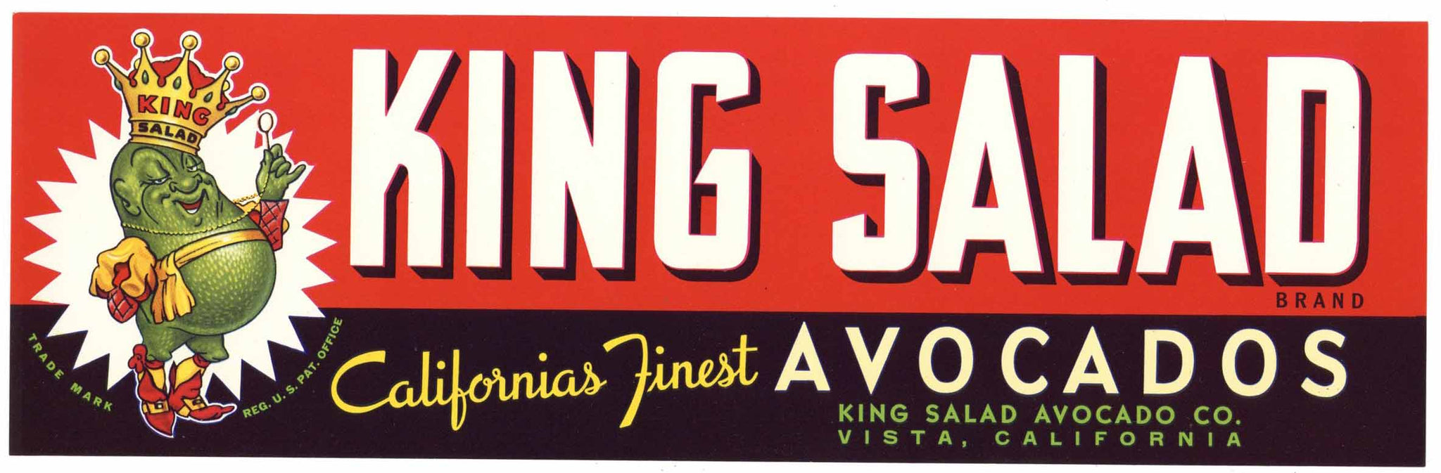 King Salad Brand Vintage Vista Avocado Crate Label, M
