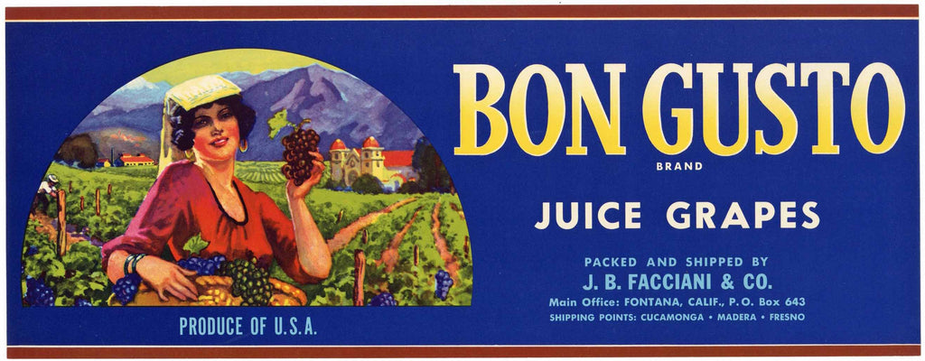 Bon Gusto Brand Vintage Wine Grape Crate Label