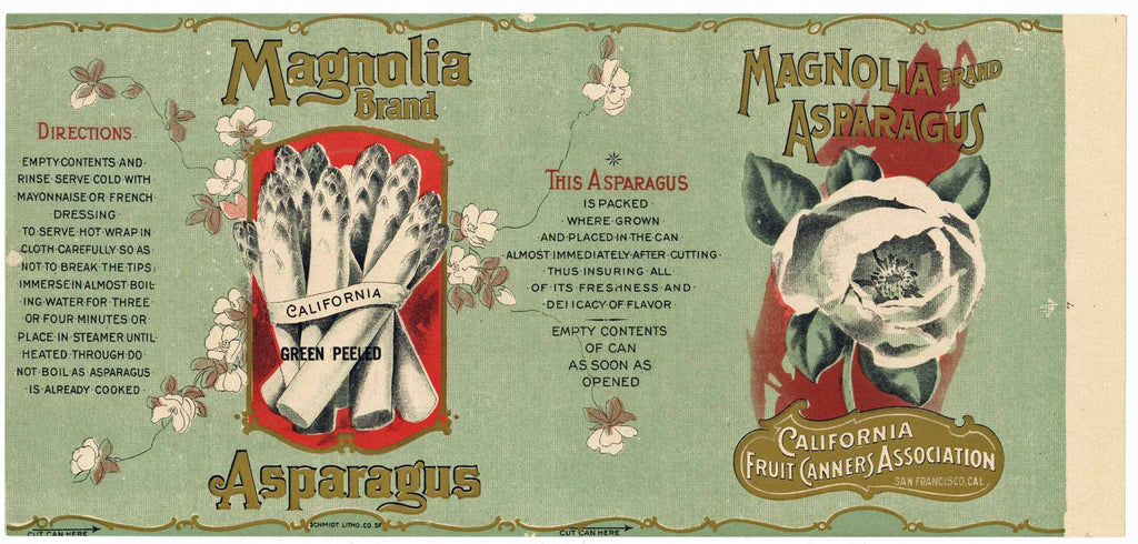 Magnolia Brand Vintage Asparagus Can Label. California Fruit Canners