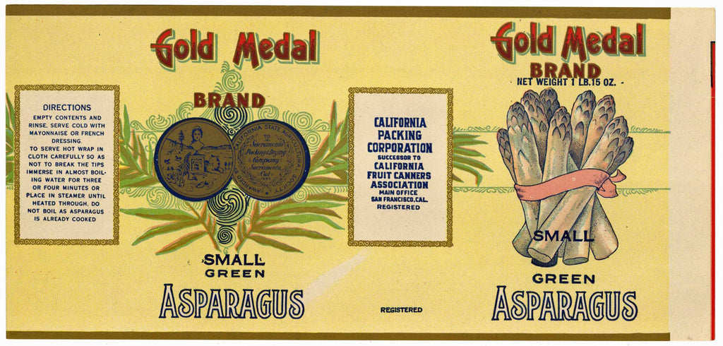 Gold Medal Brand Vintage California Asparagus Can Label