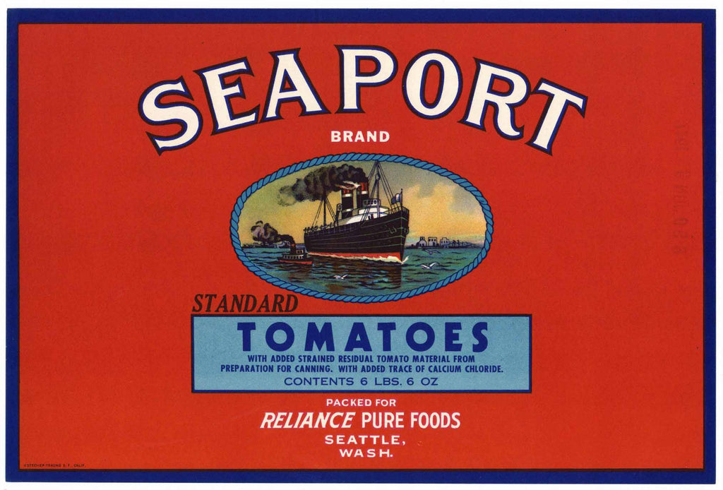 Seaport Brand Vintage Seattle Washington Tomato Can Label