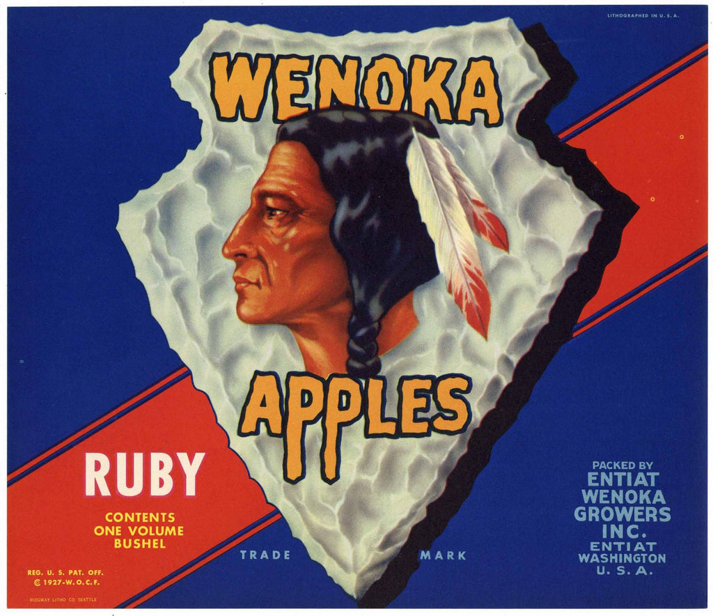 Wenoka Brand Vintage Washington Apple Crate Label, 'ruby'