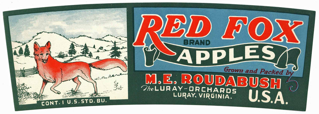 Red Fox Brand Vintage Luray Virginia Apple Crate Label, barrel