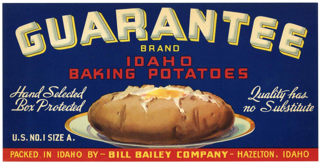 Guarantee Brand Vintage Hazelton Idaho Potato Crate Label