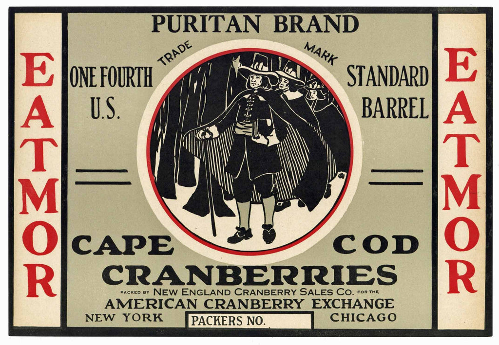 Purtin Brand Vintage Cape Cod Cranberry Crate Label, 1/4