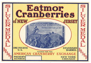 Silver Medal Brand Vintage New Jersey Cranberry Crate Label, 1/4