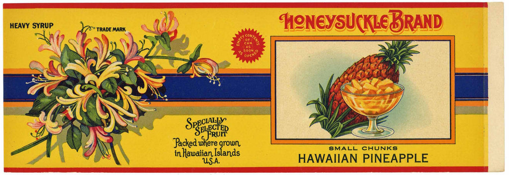 Honeysuckle Brand Vintage Pineapple Can Label, small chunks