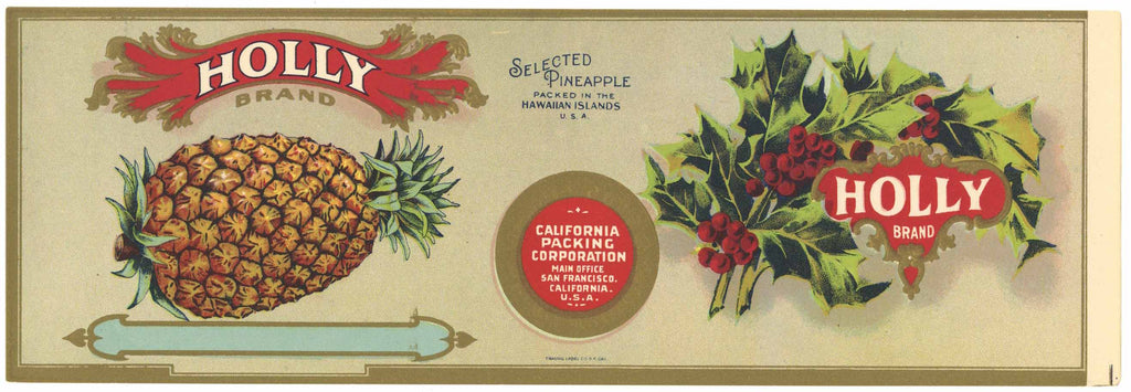 Holly Brand Vintage Pineapple Can Label