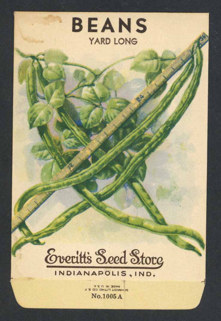 Beans Vintage Everitt's Seed Packet, Yard Long