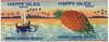 Happy Isles Brand Vintage Hawaiian Pineapple Can Label, crushed
