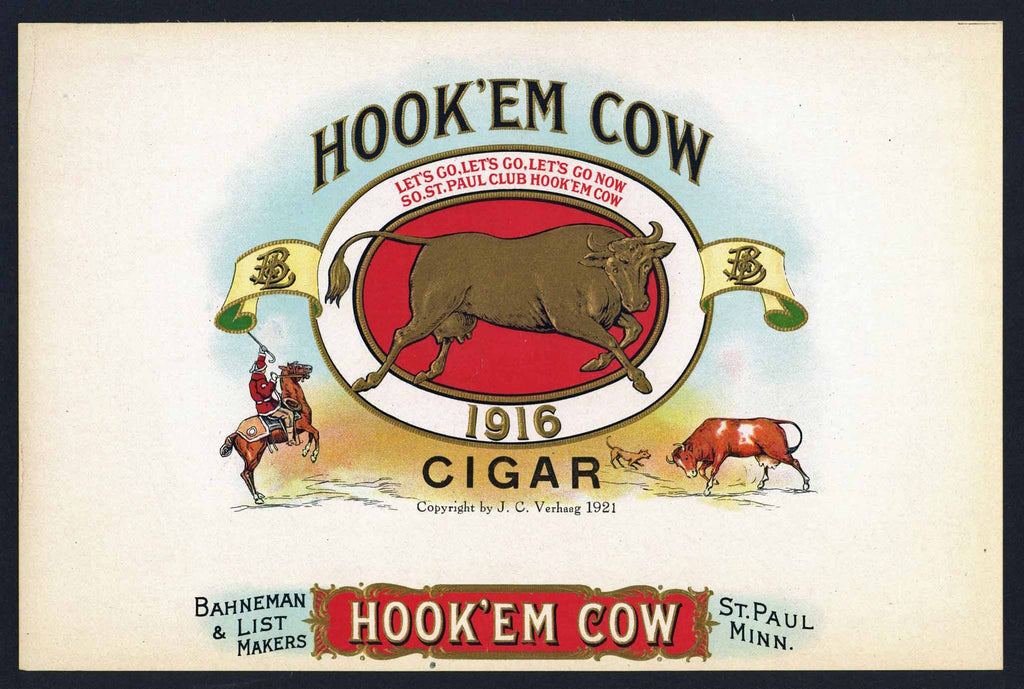 Hook'em Cow Brand Inner Cigar Label