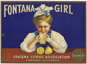 Fontana Girl Brand Vintage Lemon Crate Label