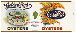 Golden Rod Brand Vintage Iowa Oyster Can Label