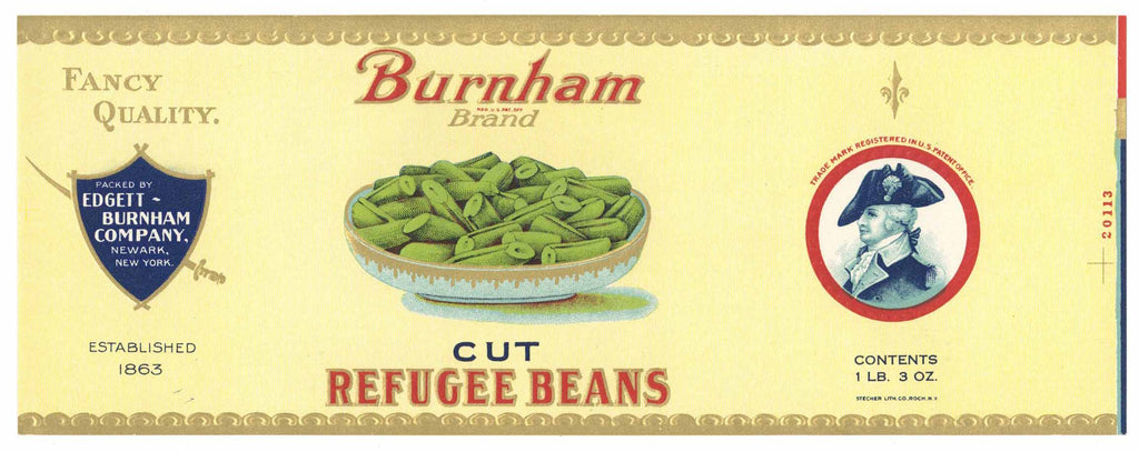 Burnham Brand Vintage Cut Refugee Beans Can Label