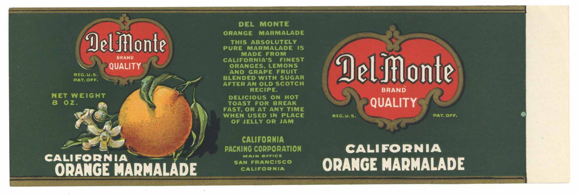 Del Monte  Brand Vintage Marmalade Can Label