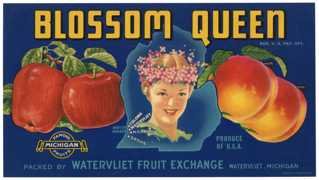 Blossom Queen Brand Vintage Michigan Fruit Crate Label