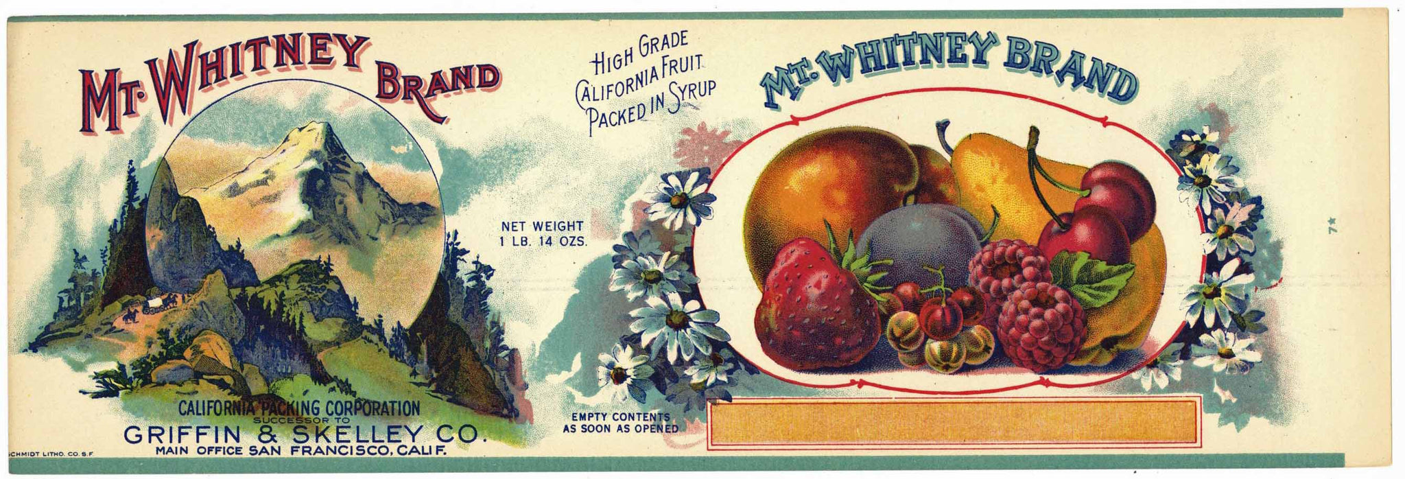Mt. Whitney Brand Vintage Mixed Fruit Can Label