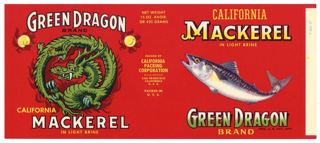 Green Dragon Brand Vintage Mackerel Can Label
