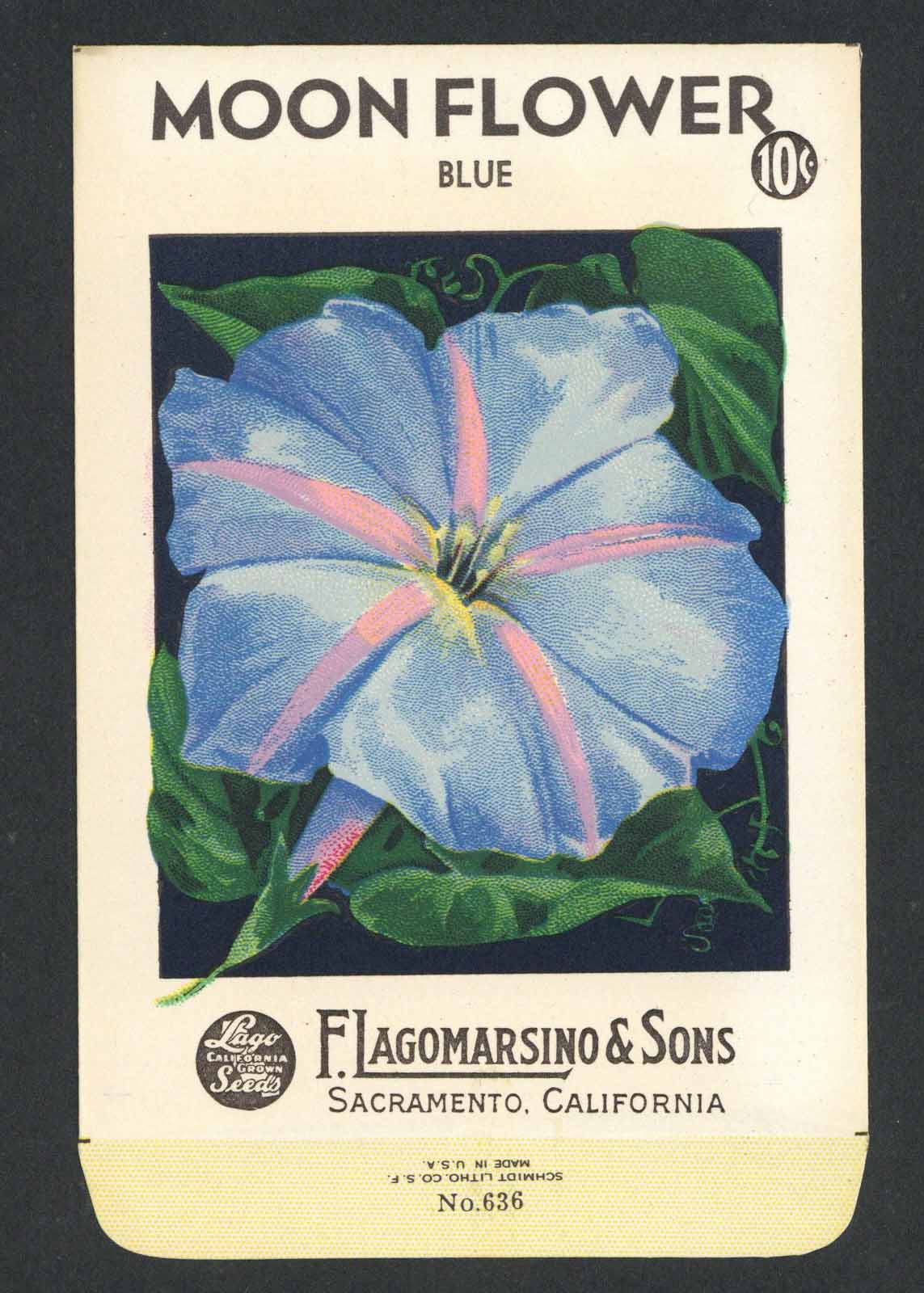 Moon Flower Vintage Lagomarsino Seed Packet, blue