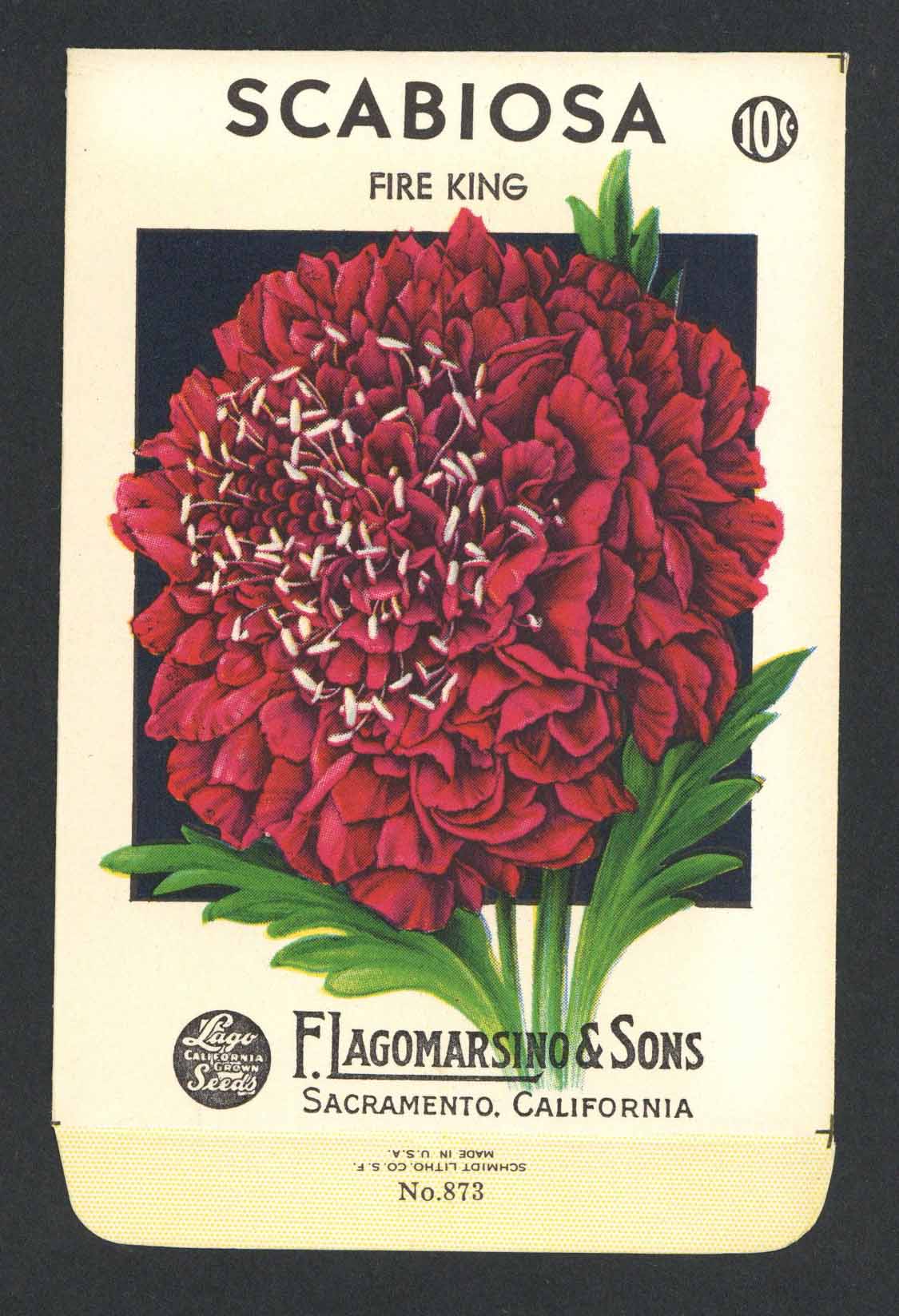 Scabiosa Vintage Lagomarsino Seed Packet, Fire King