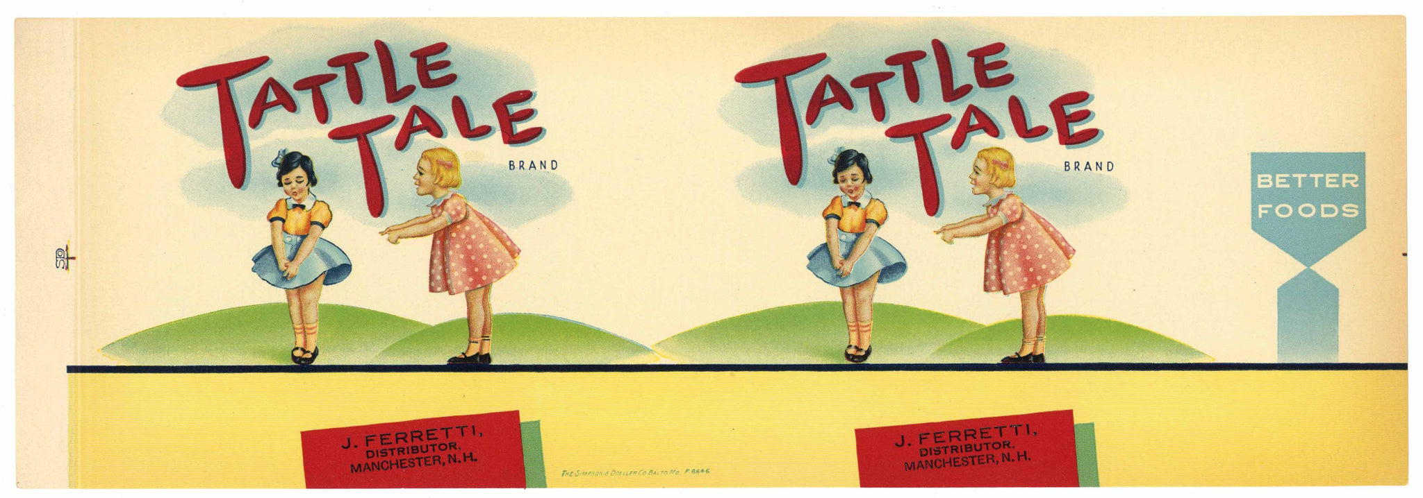 Tattle Tale Brand Vintage Manchester New Hampshire Can Label