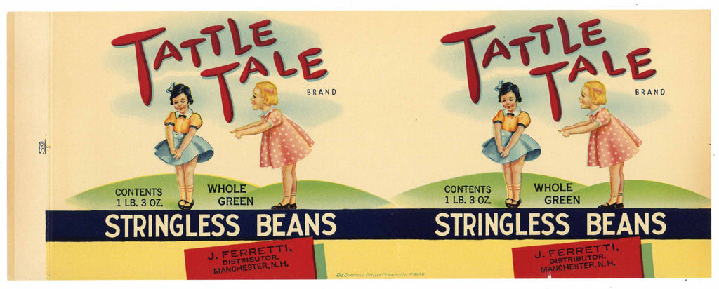 Tattle Tale Brand Vintage Manchester Stringless Beans Can Label