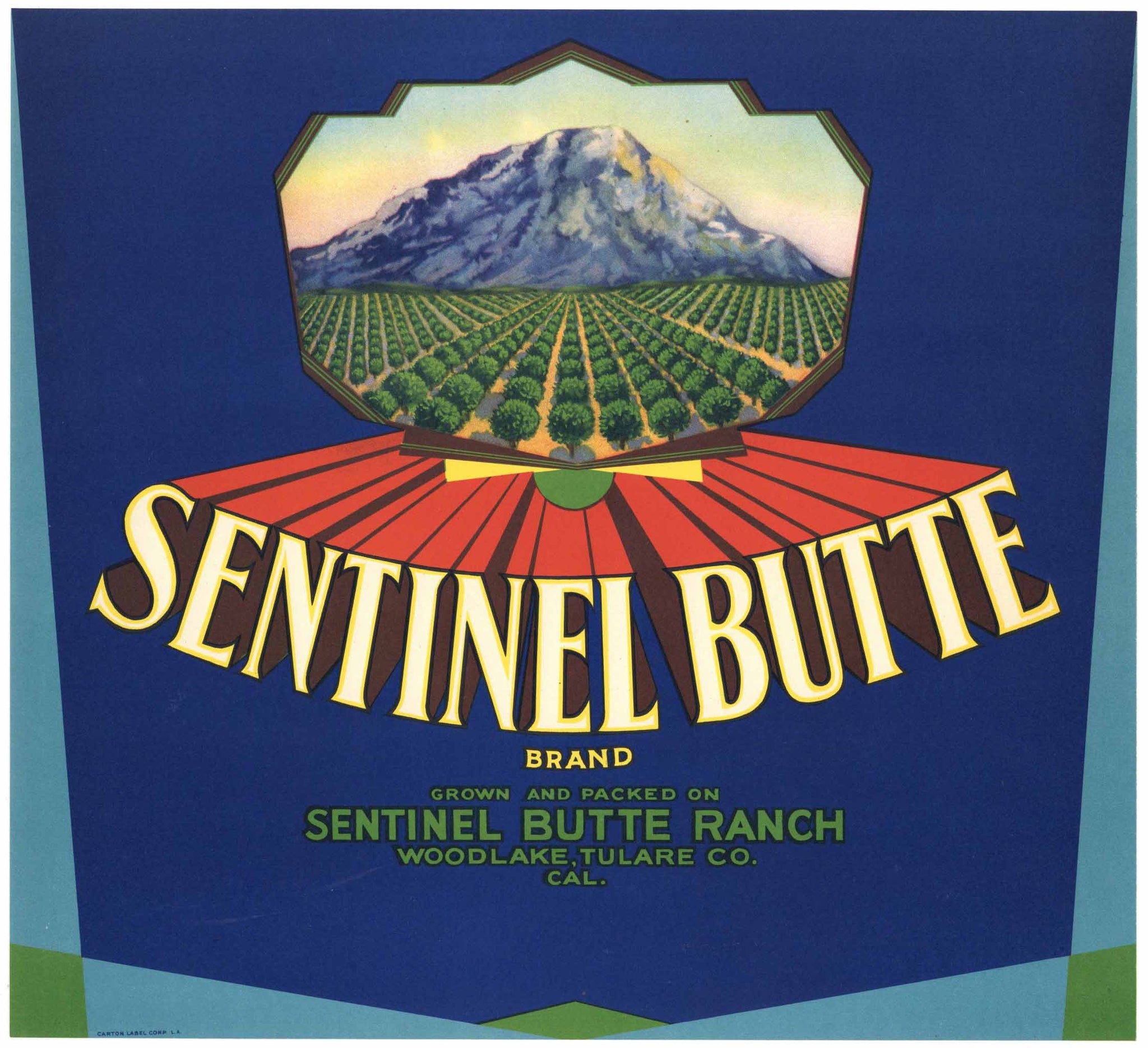 Sentinel Butte Brand Vintage Tulare County California Orange Crate Label