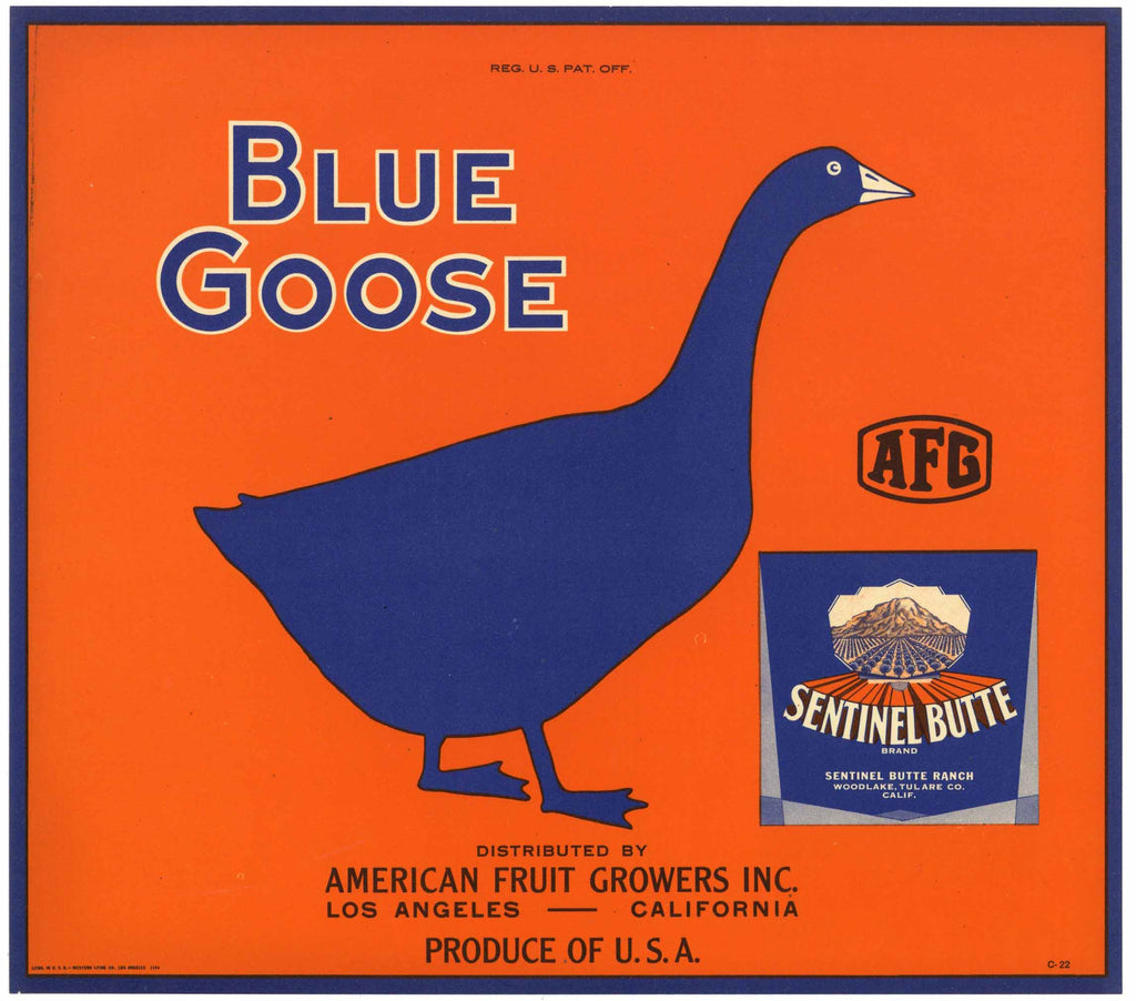 Blue Goose Brand Vintage Orange Crate Label, Sentinel Butte