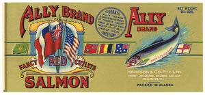 Ally Brand Vintage New Zealand, Australia Salmon Can Label