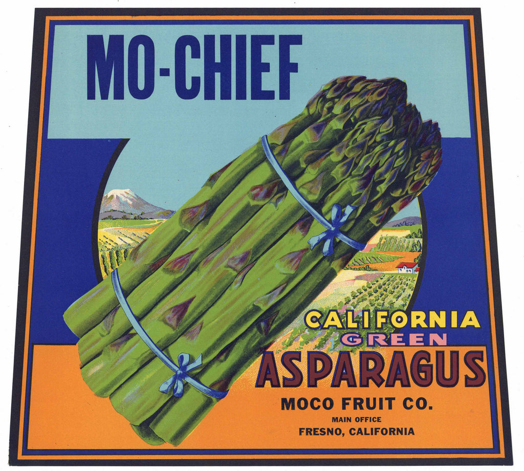 Mo-Chief Brand Vintage Fresno California Asparagus Crate Label