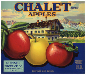 Chalet Brand Vintage Sunset Produce Apple Crate Label