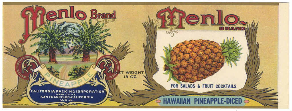 Menlo Brand Vintage Hawaiian Pineapple Can Label