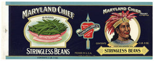 Maryland Chief Brand Vintage Baltimore Beans Can Label, gold trim