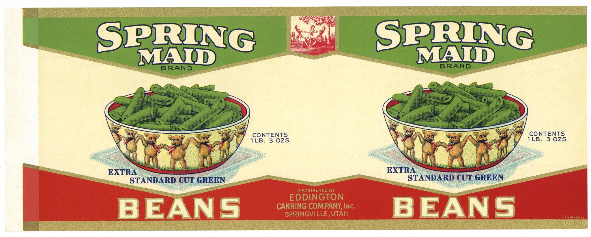 Spring Maid Brand Vintage Springville Utah Bean Can Label