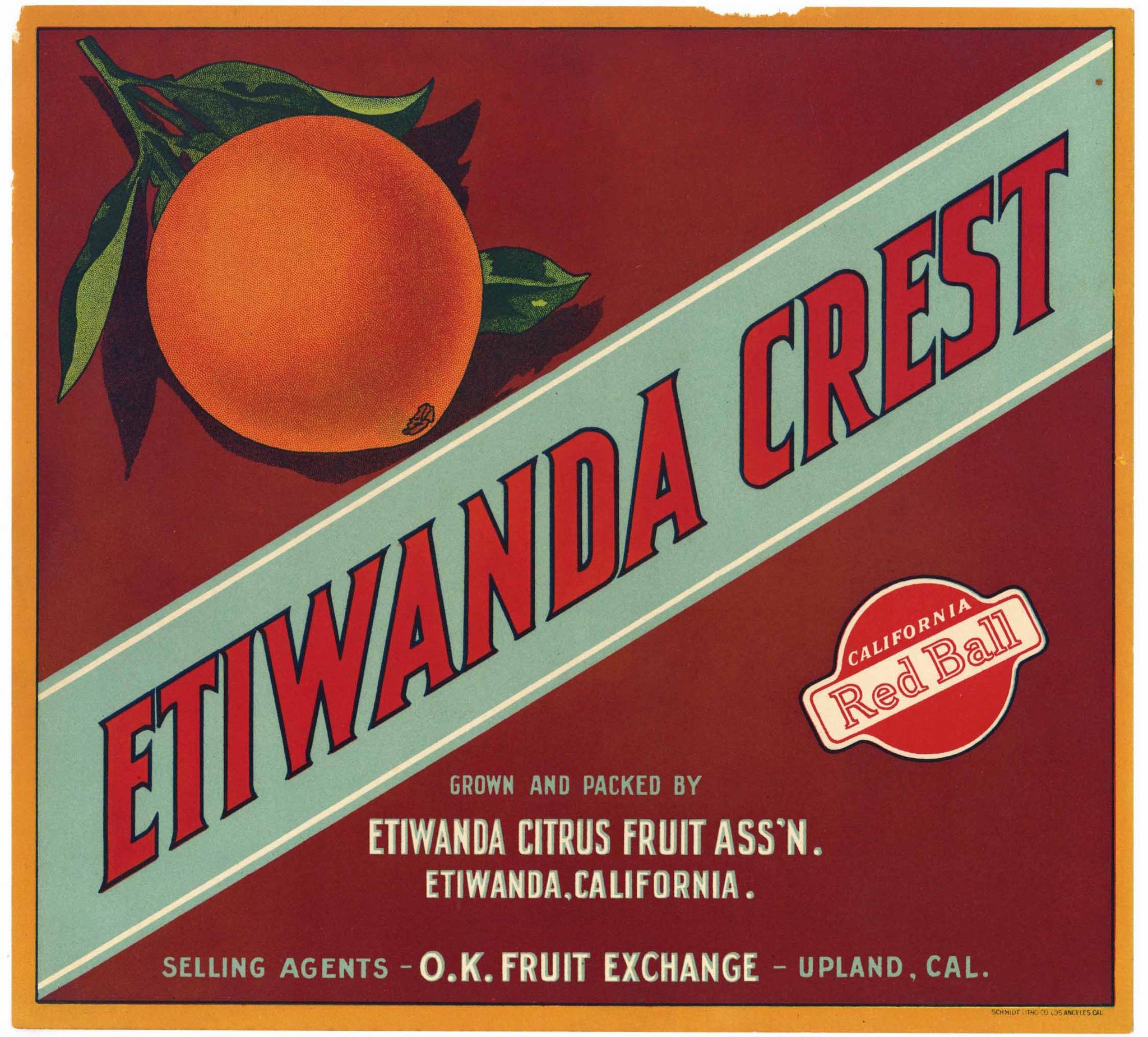 Etiwanda Crest Brand Vintage Upland California Orange Crate Label