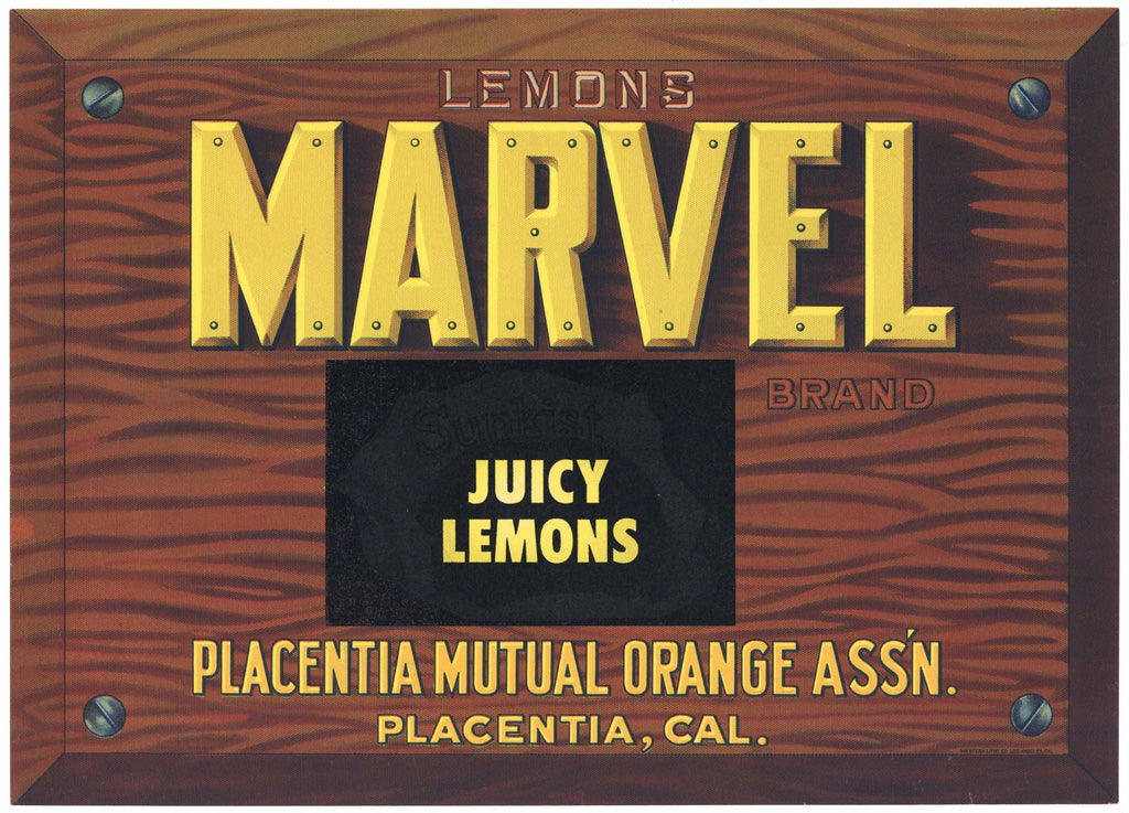 Marvel Brand Vintage Lemon Crate Label