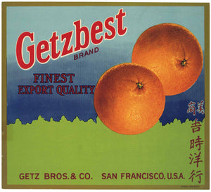 Getzbest Brand Vintage California Orange Crate Label