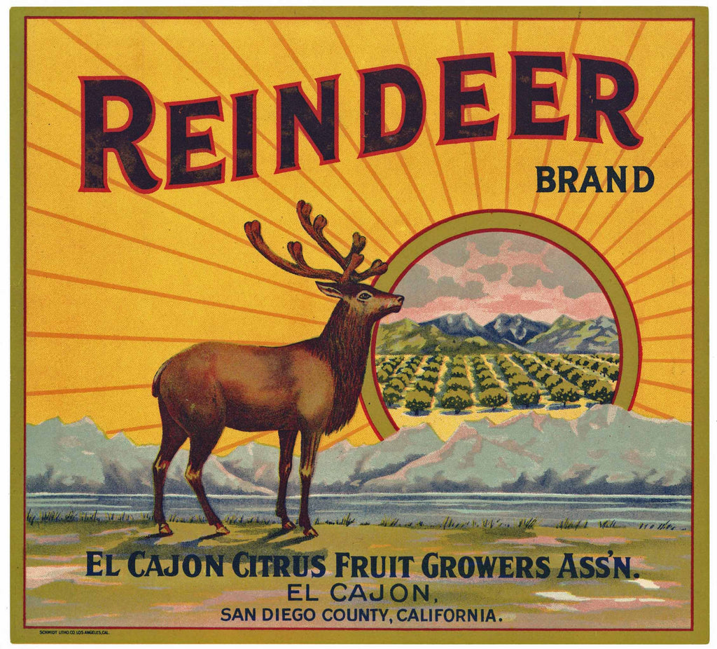 Reindeer Brand Vintage El Cajon 'Citrus Fruit' Orange Crate Label