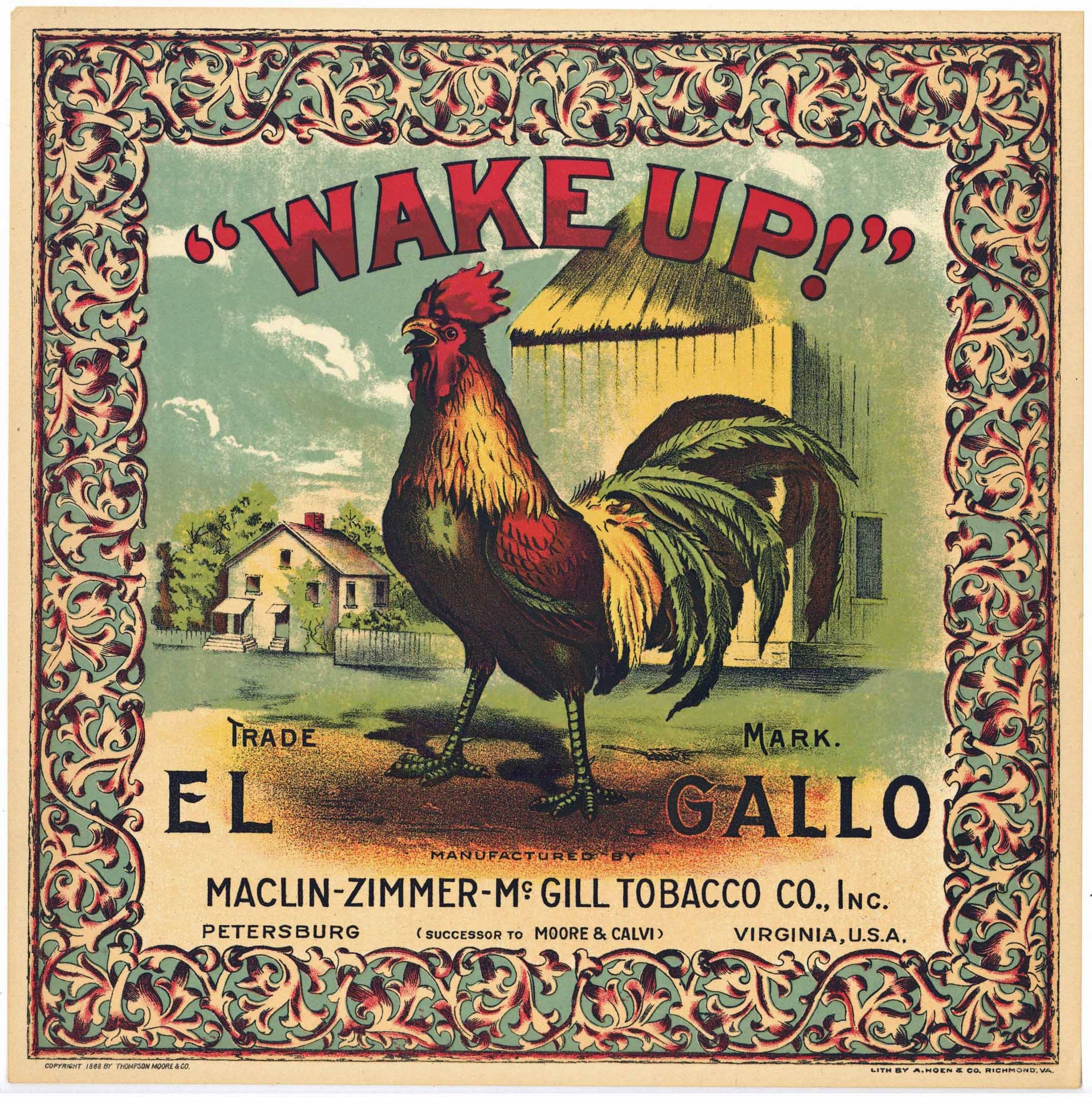 Wake Up Brand Antique Tobacco Caddy Label