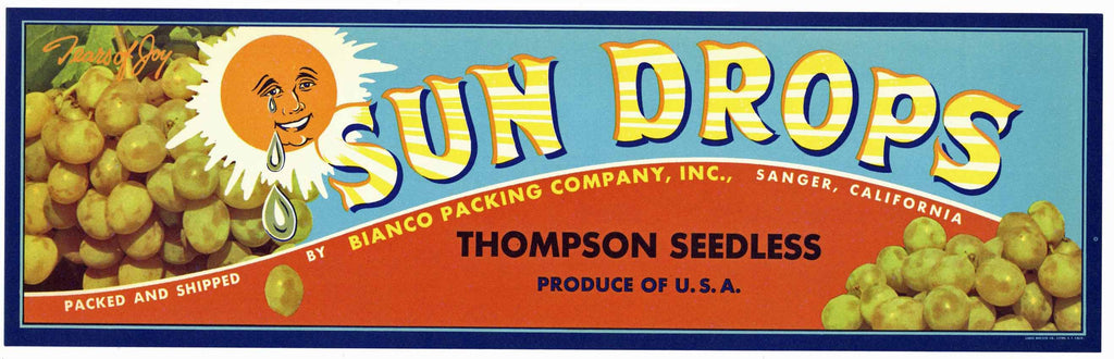 Sun Drops Brand Vintage Sanger California Grape Crate Label
