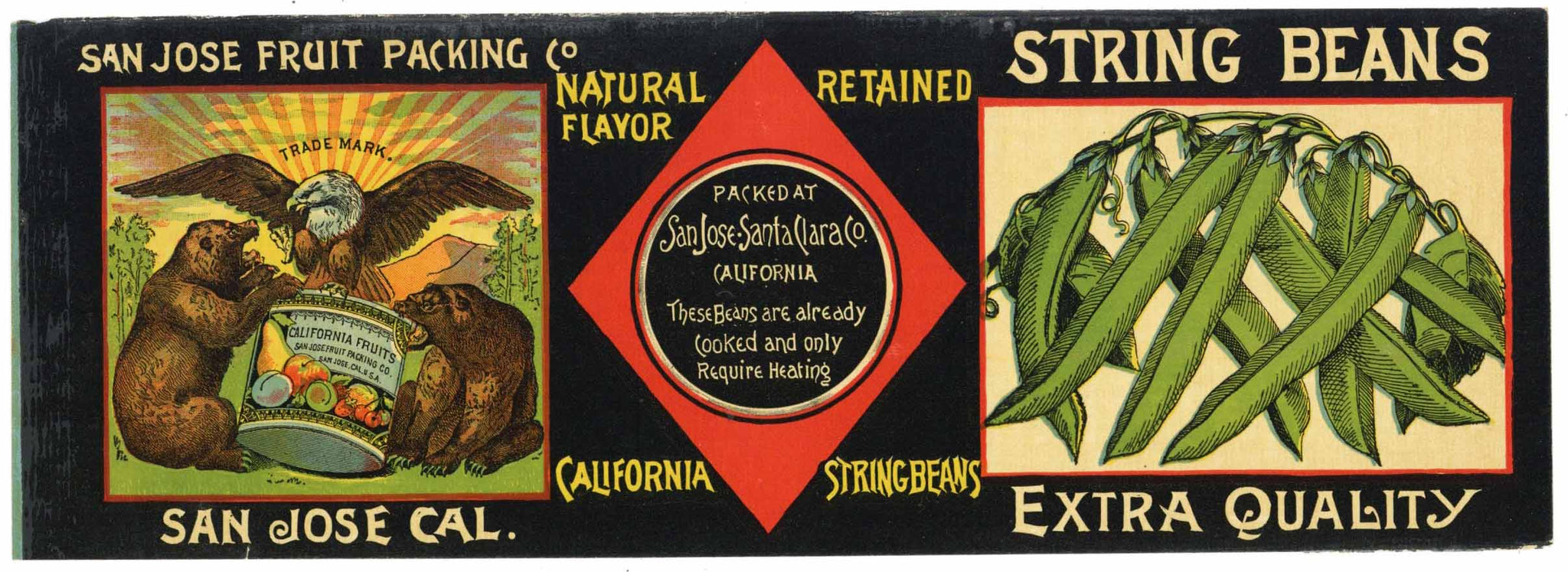 San Jose Fruit Packing Co. Brand Vintage String Beans Can Label