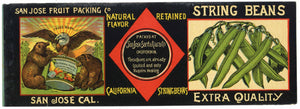 San Jose Fruit Packing Co. Brand Vintage String Beans Can Label